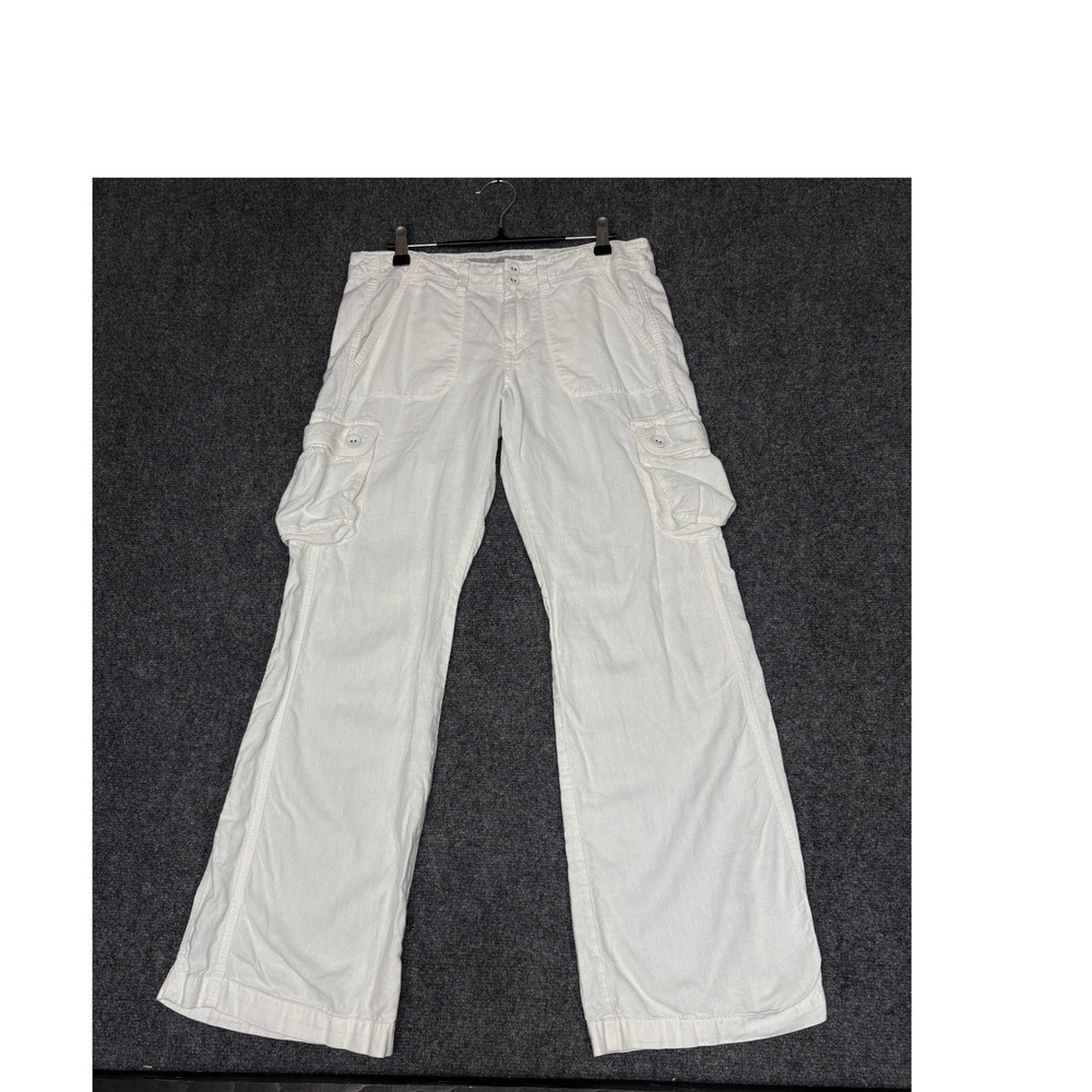 Old Navy Cargo Pants Women 8 White Linen Blend Low Rise Wide Leg Utility